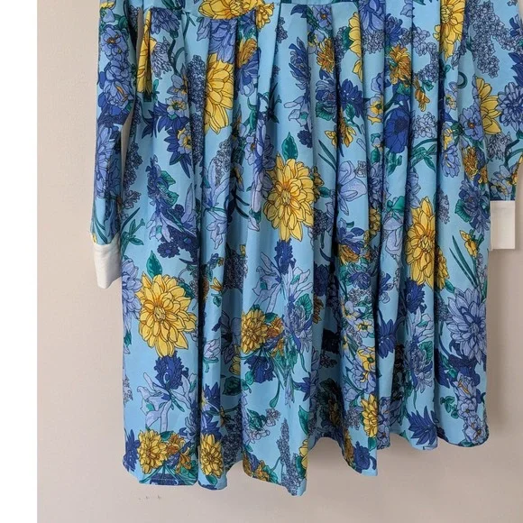 Unique Vintage Light Blue Floral Peter Pan Collar Mod Babydoll Dress 60s Small - Picture 5 of 14